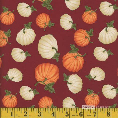 44 x 36 Fall Autumn Pumpkins on Burgundy 100% Cotton Fabric Thanksgiving - Seasonal Fabrics - Little Red General Store