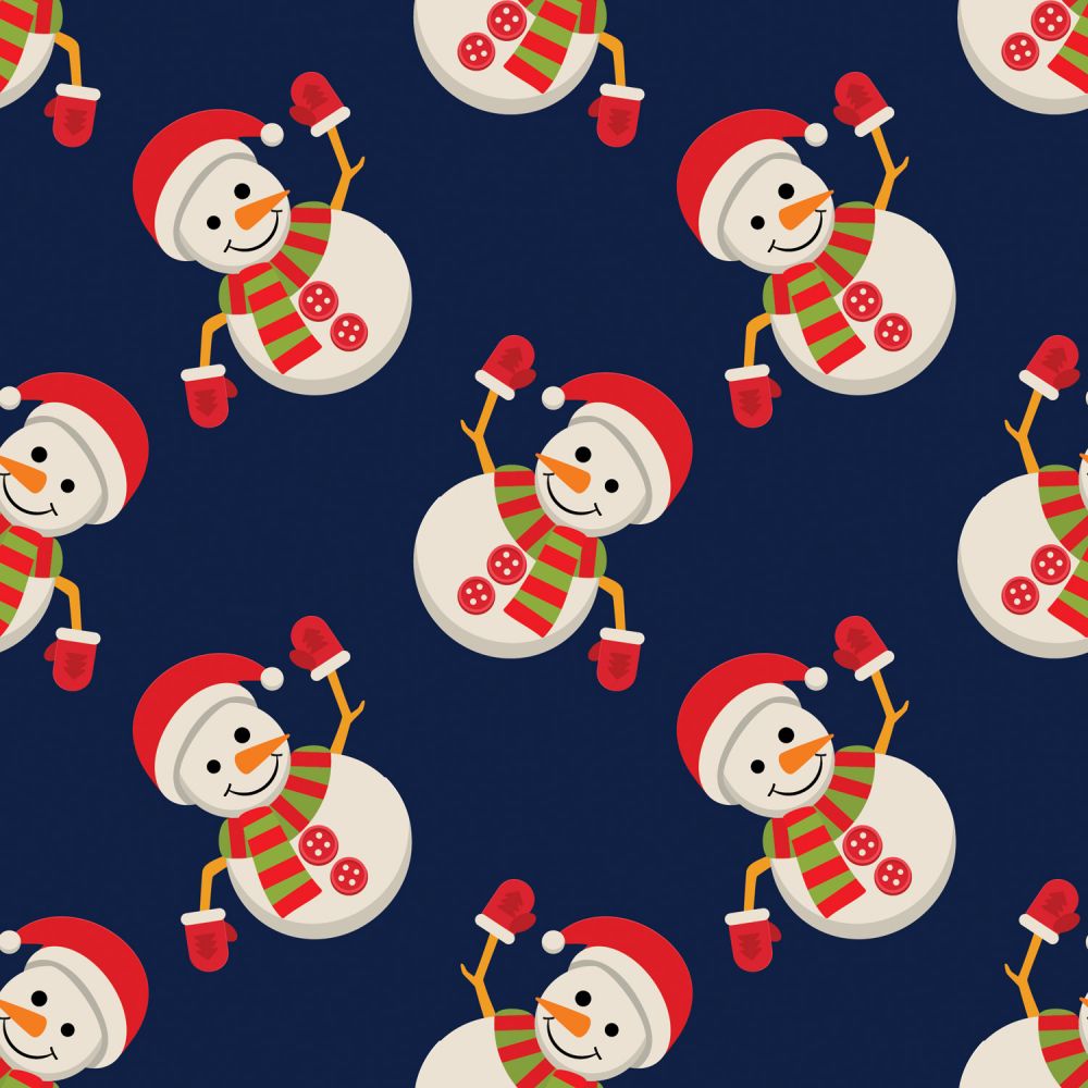 45 x 36 Waving Snowmen on Blue 100% Cotton Christmas - Seasonal Fabrics - Little Red General Store