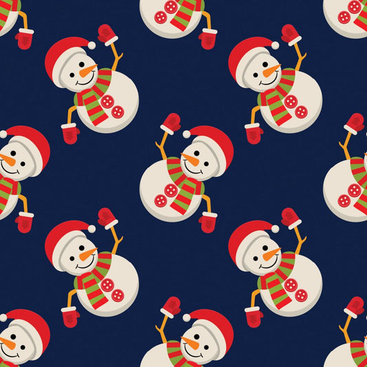 45 x 36 Waving Snowmen on Blue 100% Cotton Christmas - Seasonal Fabrics - Little Red General Store