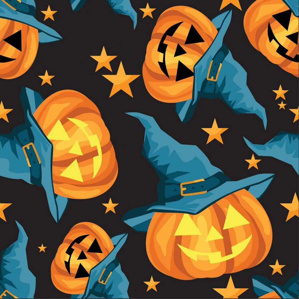 44 x 36 Smiling Pumpkins Jack o Lantern on Black 100% Cotton Halloween - Seasonal Fabrics - Little Red General Store