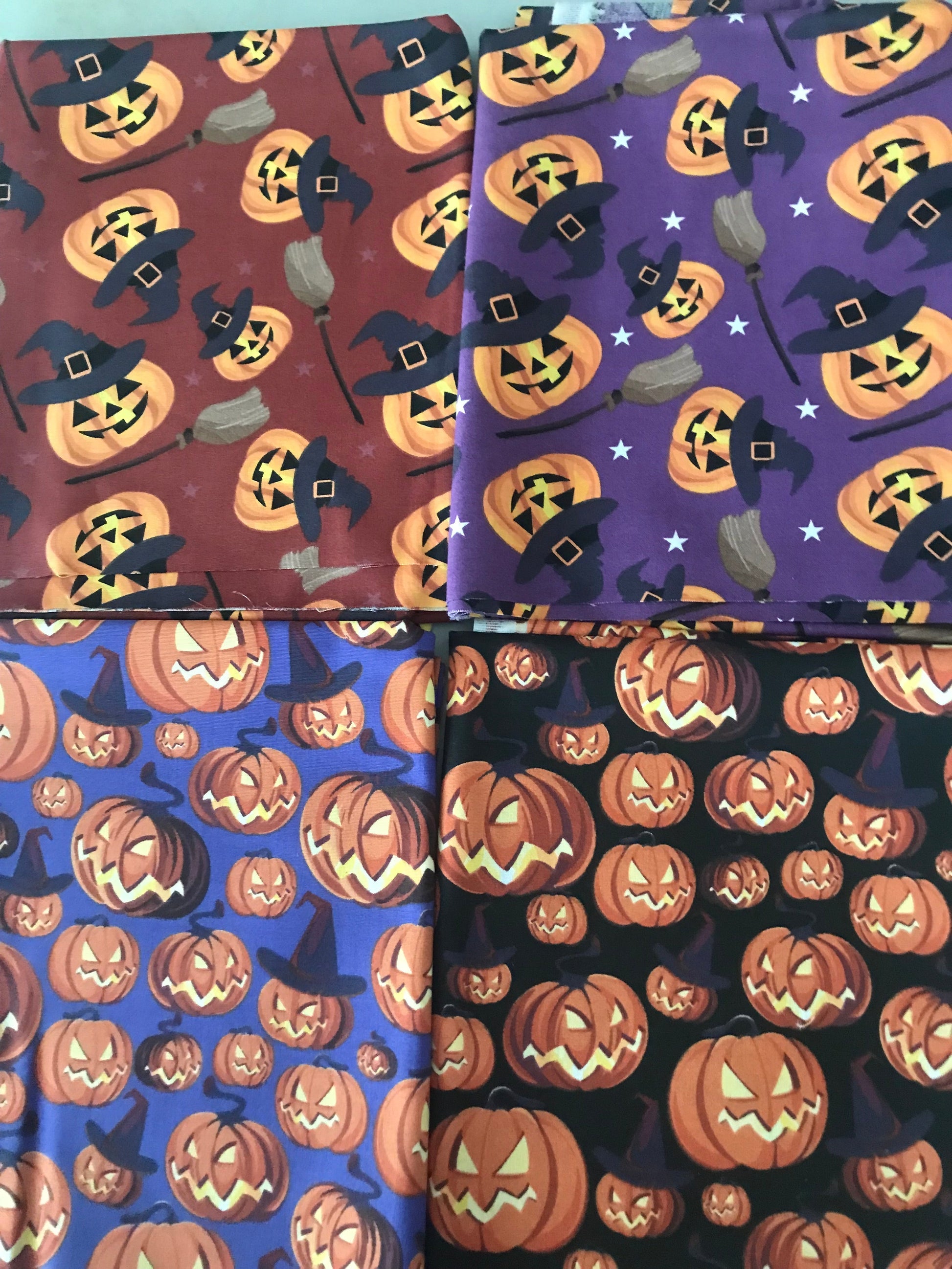 Halloween Pumpkins 100% Cotton 1 yard Precut Fabric Bundles, 4 pieces - Seasonal Fabrics - Little Red General Store