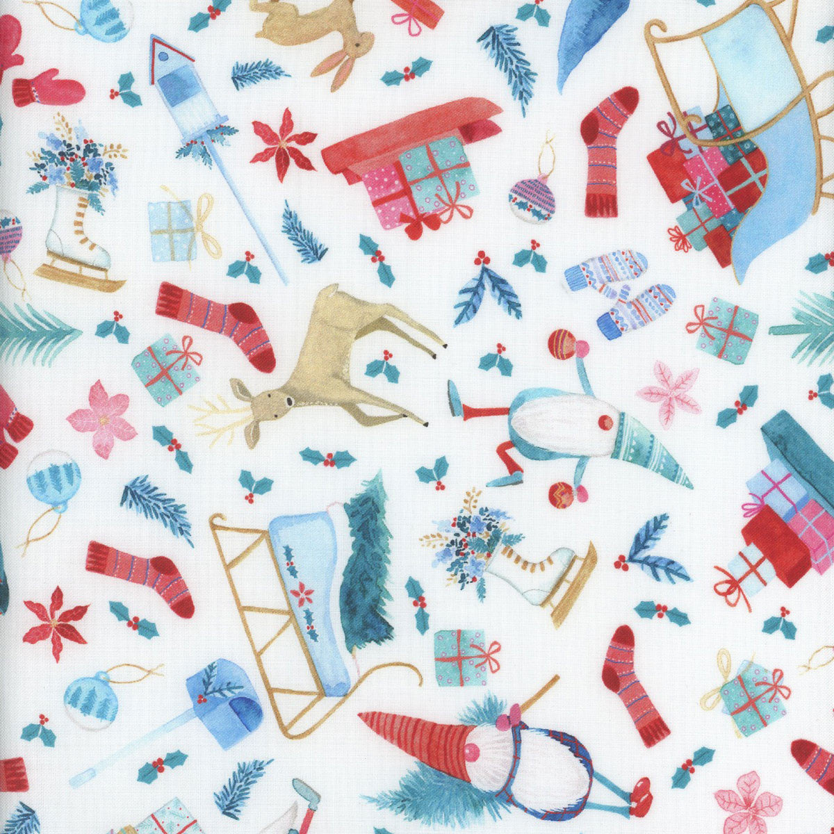 44 x 36 Timeless Treasures Gnomes Assorted White Christmas 100% Cotton Fabric - Seasonal Fabrics - Little Red General Store