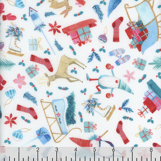 44 x 36 Timeless Treasures Gnomes Assorted White Christmas 100% Cotton Fabric - Seasonal Fabrics - Little Red General Store