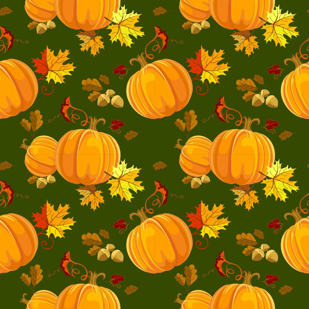 45 x 36 Pumpkins and Leaves on Dark Green 100% CottonFall Autumn Thanksgiving Fabric - Seasonal Fabrics - Little Red General Store