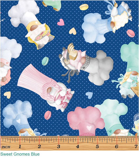 44 x 36 Sweet Gnomes Blue Benartex 100% Cotton All over print Easter - Seasonal Fabrics - Little Red General Store