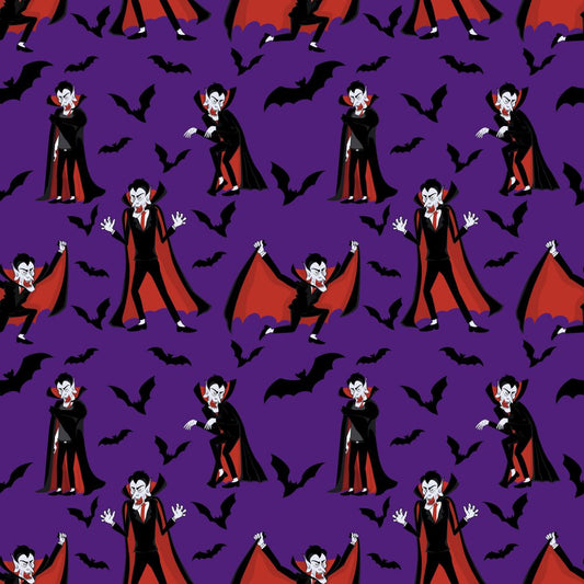 45 x 36 Halloween Dracula Vampire on Purple 100% Cotton Fabric - Seasonal Fabrics - Little Red General Store