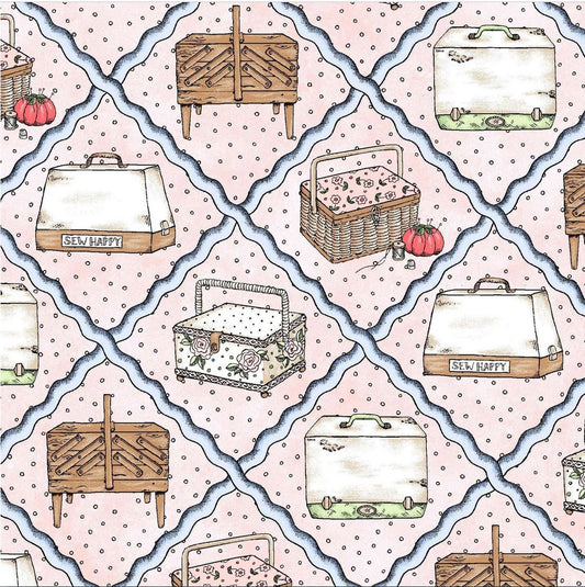 44 x 36 Sewing Diamond Ric Rac on Pink 100% Cotton Novelty - Seasonal Fabrics - Little Red General Store