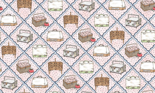 44 x 36 Sewing Diamond Ric Rac on Pink 100% Cotton Novelty - Seasonal Fabrics - Little Red General Store