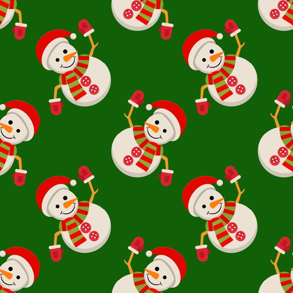 45 x 36 Christmas Waving Snowmen on Green 100% Cotton - Seasonal Fabrics - Little Red General Store