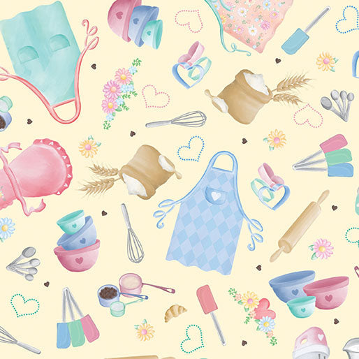 44 x 36 Gnome Time to Bake on Yellow Benartex 100% Cotton Easter - Seasonal Fabrics - Little Red General Store