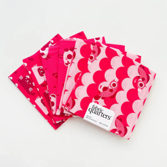 Paintbrush Studio 6 Fat Quarters - 3 Prints x 2 of Each Pink Fish 100% Cotton Fabri - Quilt - Seasonal Fabrics - Little Red General Store