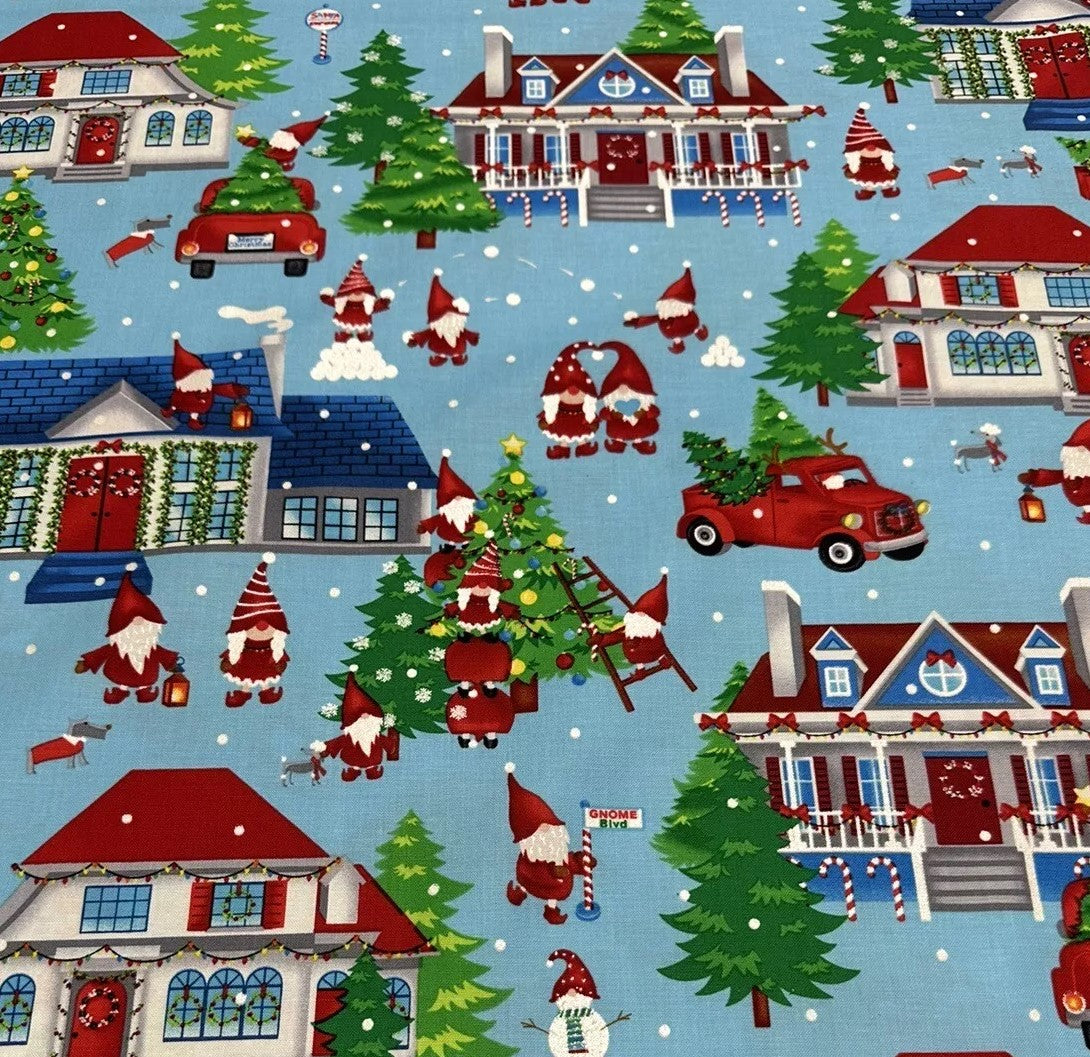 44 x 36 Christmas Gnome Sweet Gnome on Blue Benartex 100% Cotton - Seasonal Fabrics - Little Red General Store