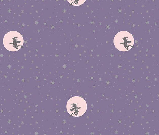 Halloween Starry Night Witch Moon Lilac Purple Sparkle Riley Blake 100% Cotton Price Per Yard - Seasonal Fabrics - Little Red General Store