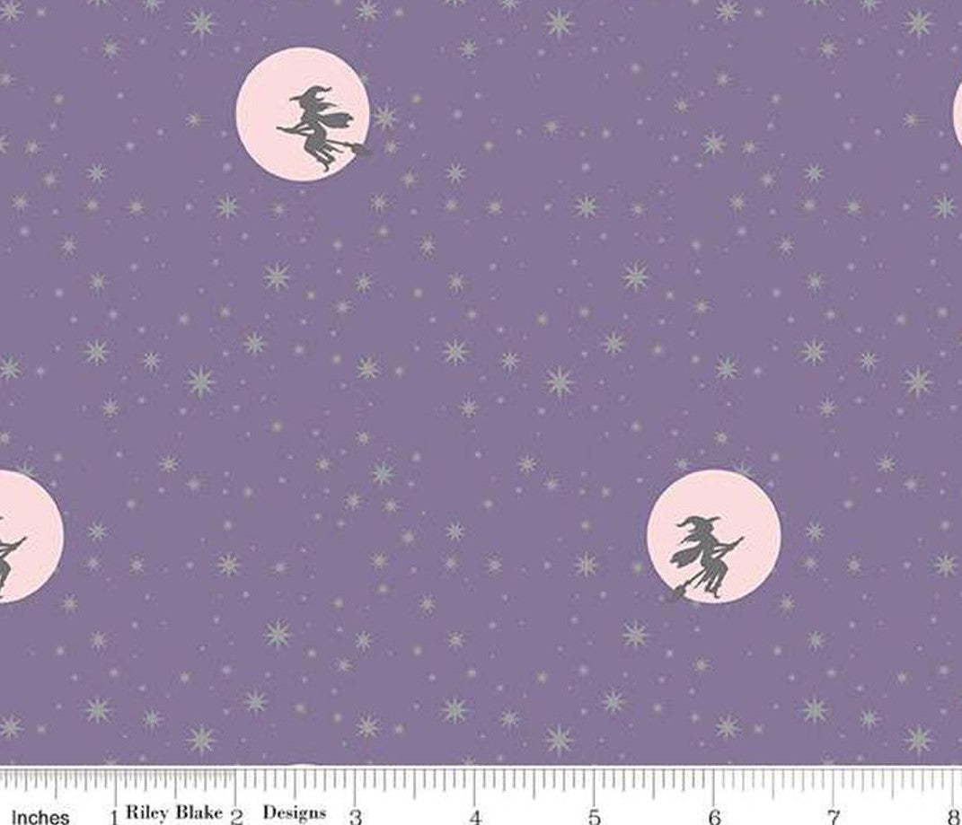 Halloween Starry Night Witch Moon Lilac Purple Sparkle Riley Blake 100% Cotton Price Per Yard - Seasonal Fabrics - Little Red General Store