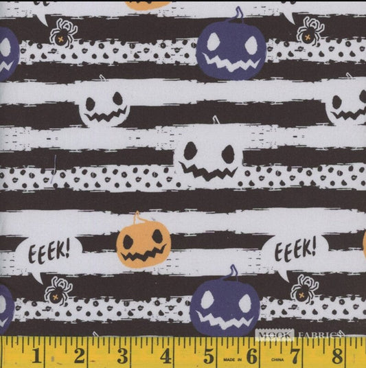 Price per Yard Vintage Pumpkin Stripe Black White 100% Cotton Fabric Halloween - Seasonal Fabrics - Little Red General Store