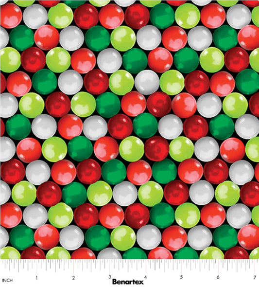 Benartex Sweet Holidays Gumballs Multicolor Christmas 100% Cotton Fabric - Seasonal Fabrics - Little Red General Store