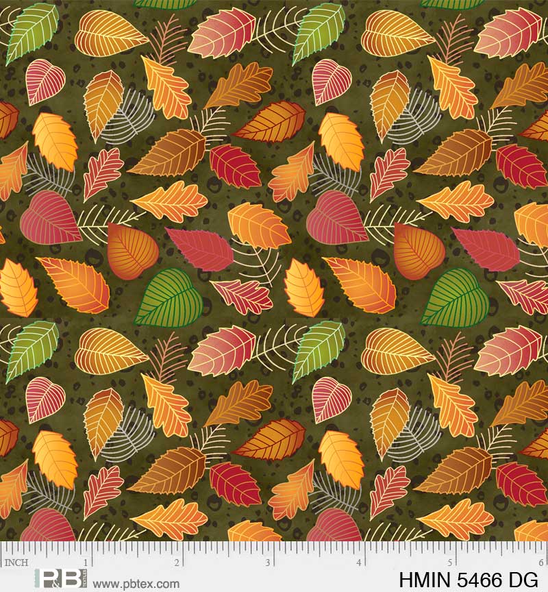 P&B Textiles Harvest Minis Graphic Leaves Dark Green Thanksgiving - Seasonal Fabrics - Little Red General Store