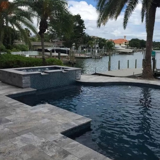 Silver Travertine Pattern Tumbled Pavers - Full Truckload