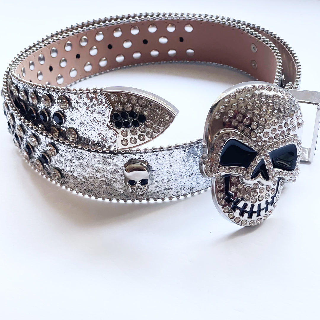 Punk Silvery Belt for Women, Shiny, Textured, Fashion Skeleton Design