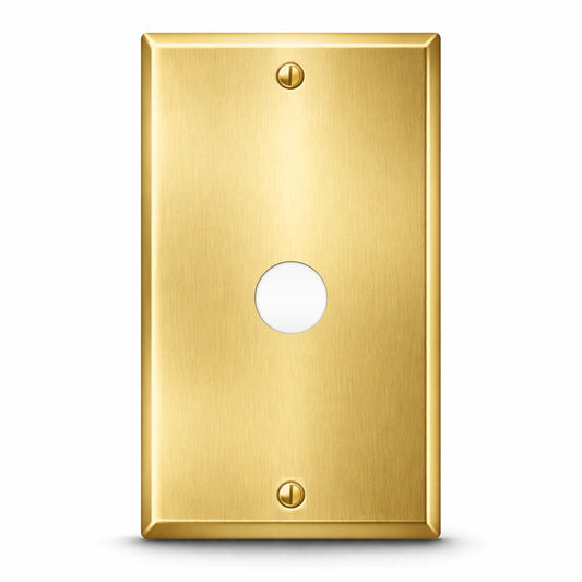 1-Gang, Standard Size, Single Round Telephone Opening, Satin Finish Brass Metal Wall Plate Cover -  Made in USA