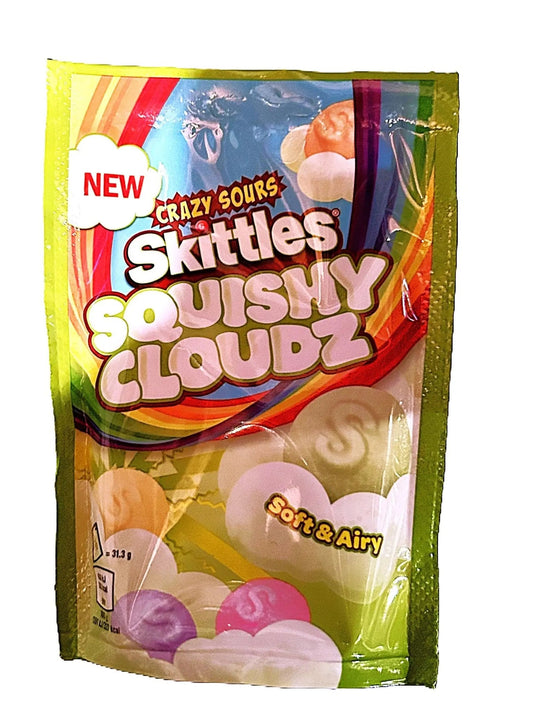 Skittles Squishy Crazy Cloudz Sour – Soft & Tangy Fruit-Flavoured Gummies 94g Bag (UK)