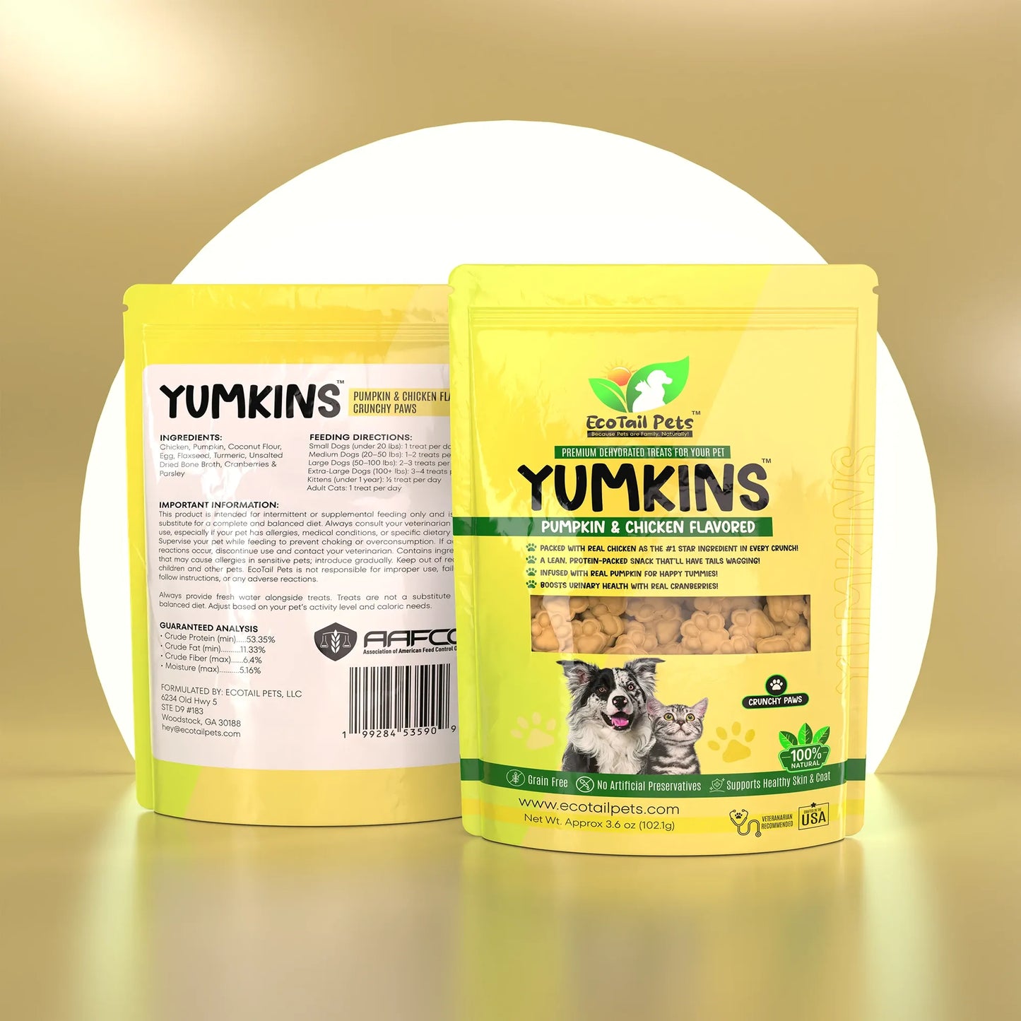 𝗦𝗨𝗕𝗦𝗖𝗥𝗜𝗣𝗧𝗜𝗢𝗡 • Yumkins™: Pumpkin & Chicken Flavored Paws (Dogs and Cats) – Medium Size Single Pouch -3.6oz