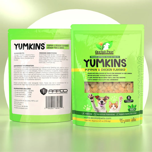 Yumkins™: Pumpkin & Chicken Flavored Paws and Bones (Dogs and Cats) - Large Size Single Pouch - 6.9oz