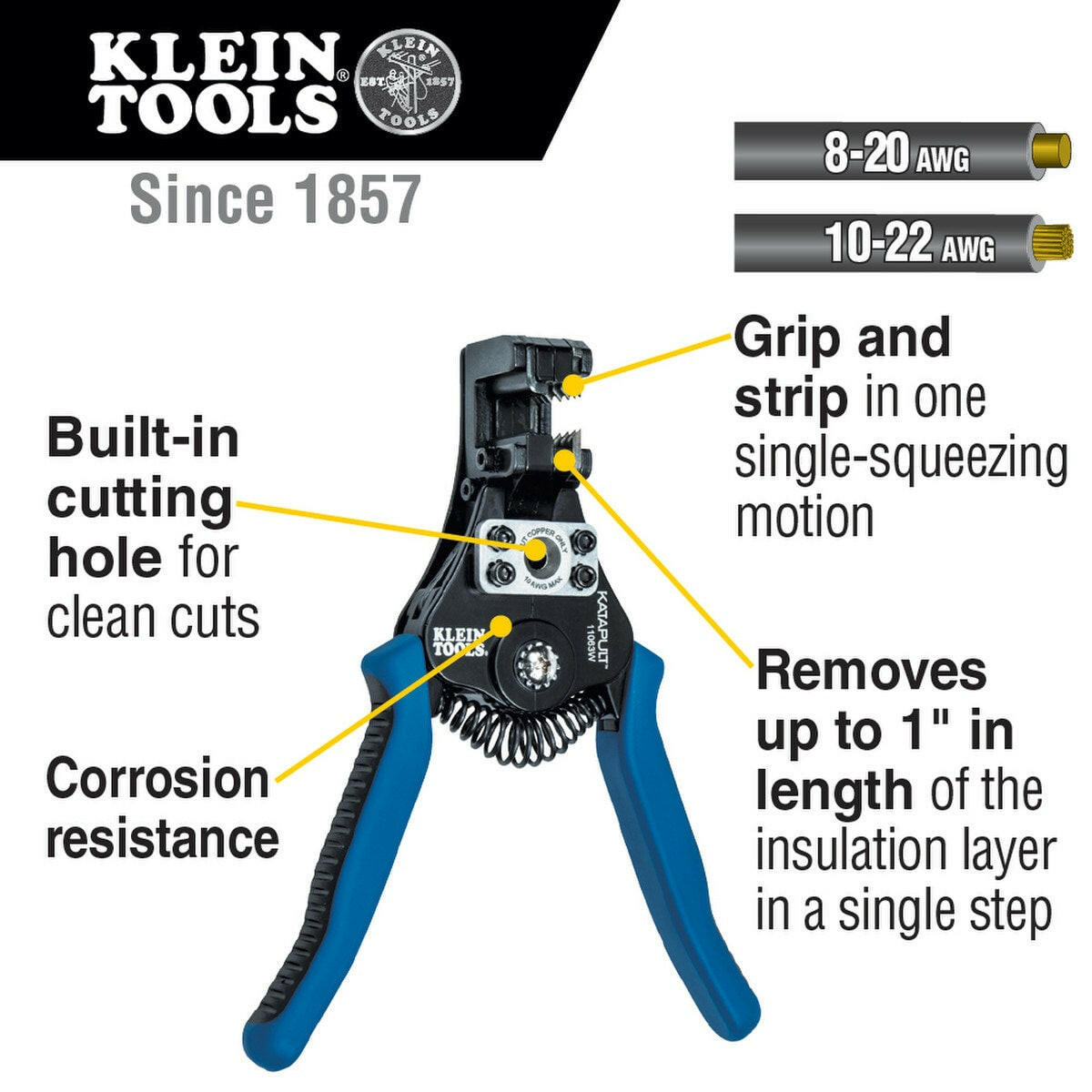Klein Tools Katapult® 6.594 in Cast Alloy Chassis Wire Stripper/Cutter - Solar Cellz USA - Little Red General Store