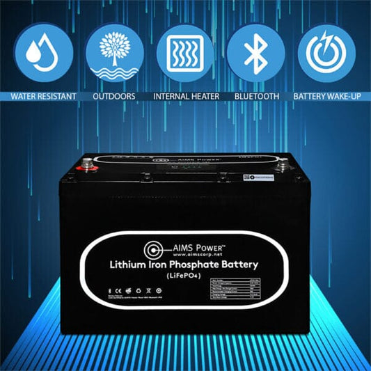 Aims Power Lithium Battery with Wake Up, Heater & BT Monitoring 12V 104Ah LiFePO4 - Solar Power Lifestyle - Little Red General Store