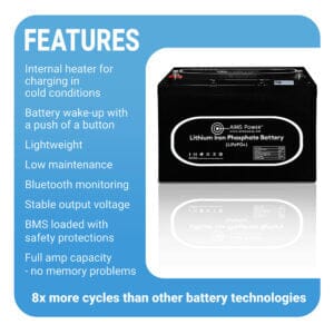 Aims Power Lithium Battery with Wake Up, Heater & BT Monitoring 12V 104Ah LiFePO4 - Solar Power Lifestyle - Little Red General Store