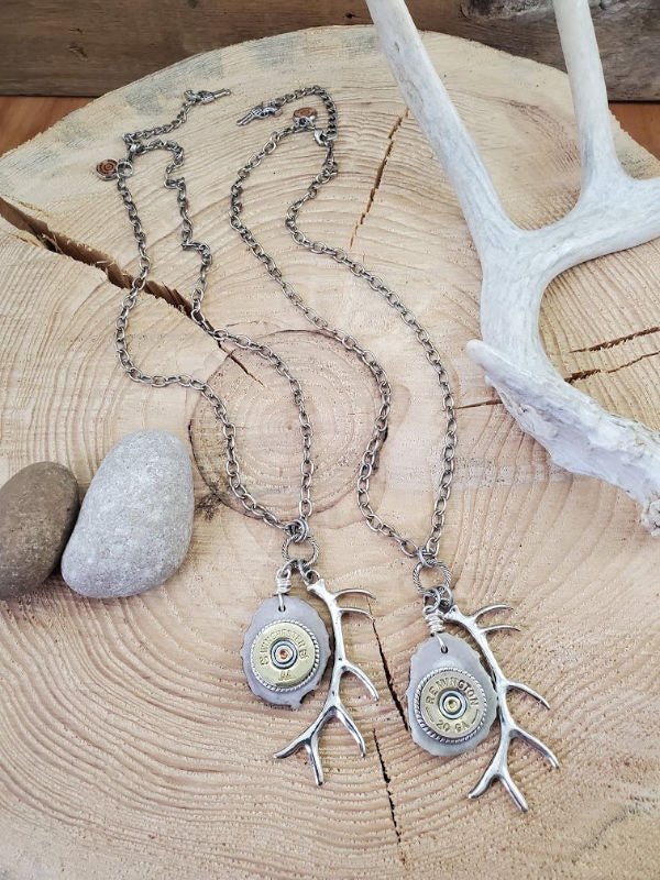 Antler Jewelry - Antler Slice Shotshell Bullet Necklace - SureShot Jewelry - Little Red General Store