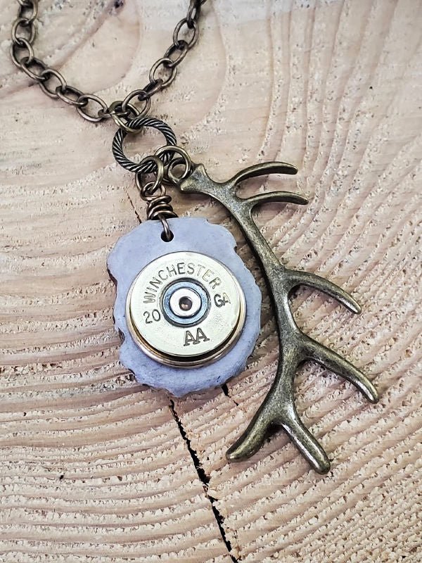 Antler Jewelry - Antler Slice Shotshell Bullet Necklace - SureShot Jewelry - Little Red General Store