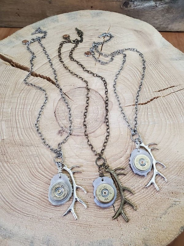Antler Jewelry - Antler Slice Shotshell Bullet Necklace - SureShot Jewelry - Little Red General Store