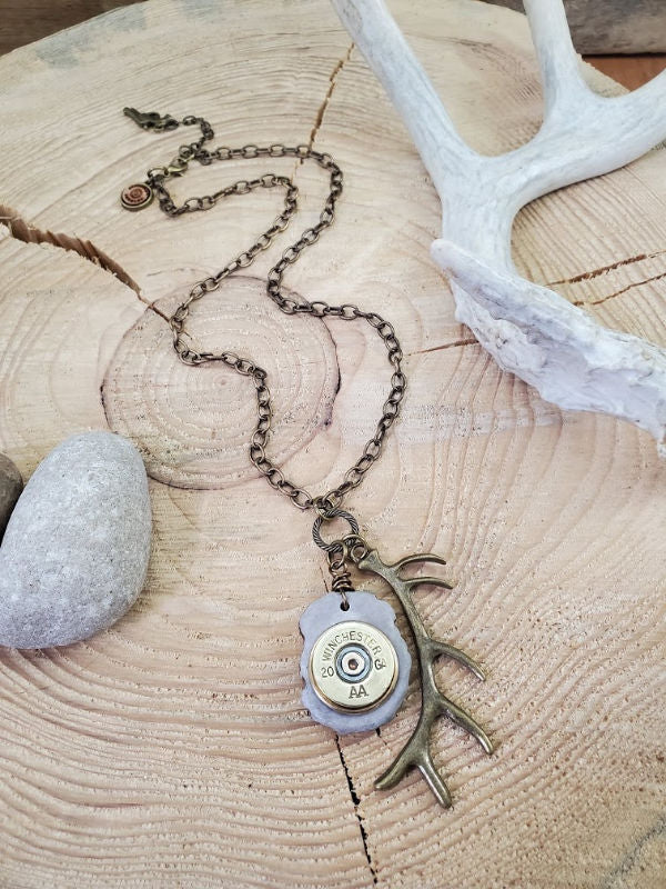 Antler Jewelry - Antler Slice Shotshell Bullet Necklace - SureShot Jewelry - Little Red General Store