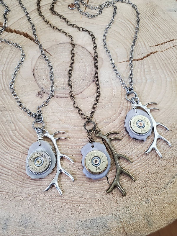 Antler Jewelry - Antler Slice Shotshell Bullet Necklace - SureShot Jewelry - Little Red General Store