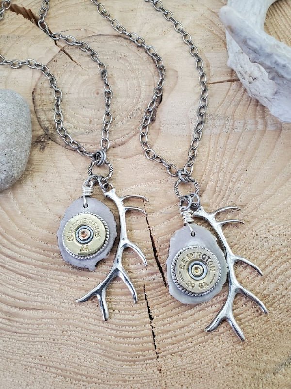 Antler Jewelry - Antler Slice Shotshell Bullet Necklace - SureShot Jewelry - Little Red General Store