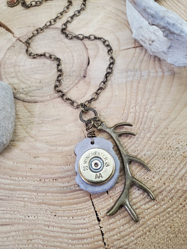 Antler Jewelry - Antler Slice Shotshell Bullet Necklace - SureShot Jewelry - Little Red General Store