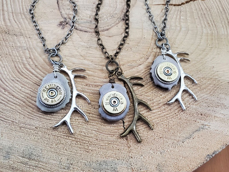 Antler Jewelry - Antler Slice Shotshell Bullet Necklace - SureShot Jewelry - Little Red General Store