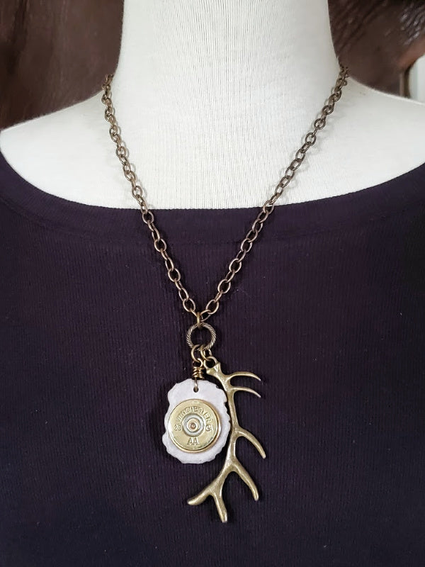 Antler Jewelry - Antler Slice Shotshell Bullet Necklace - SureShot Jewelry - Little Red General Store
