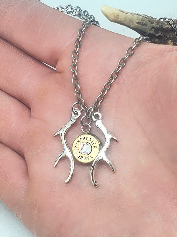 Petite Double Antler Bullet Necklace - SureShot Jewelry - Little Red General Store