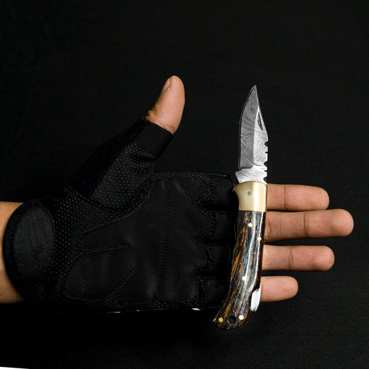 Perseus Damascus Pocket Knife with Exotic Wenge Wood Handle