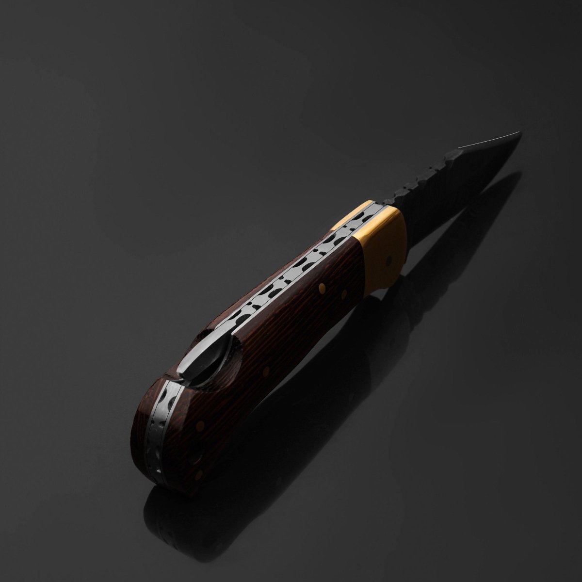 Perseus Damascus Pocket Knife with Exotic Wenge Wood Handle