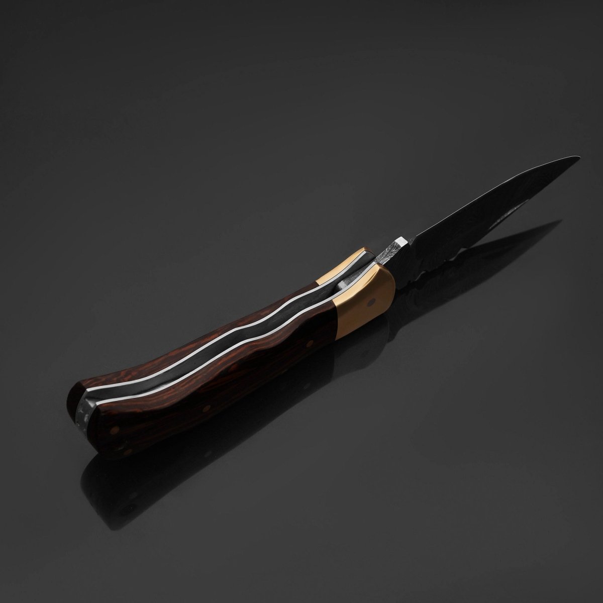 Perseus Damascus Pocket Knife with Exotic Wenge Wood Handle