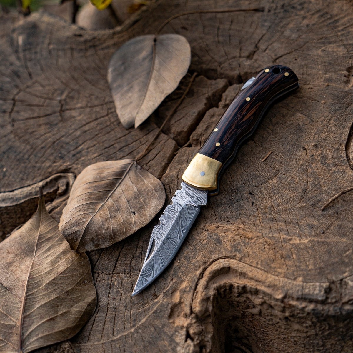 Perseus Damascus Pocket Knife with Exotic Wenge Wood Handle