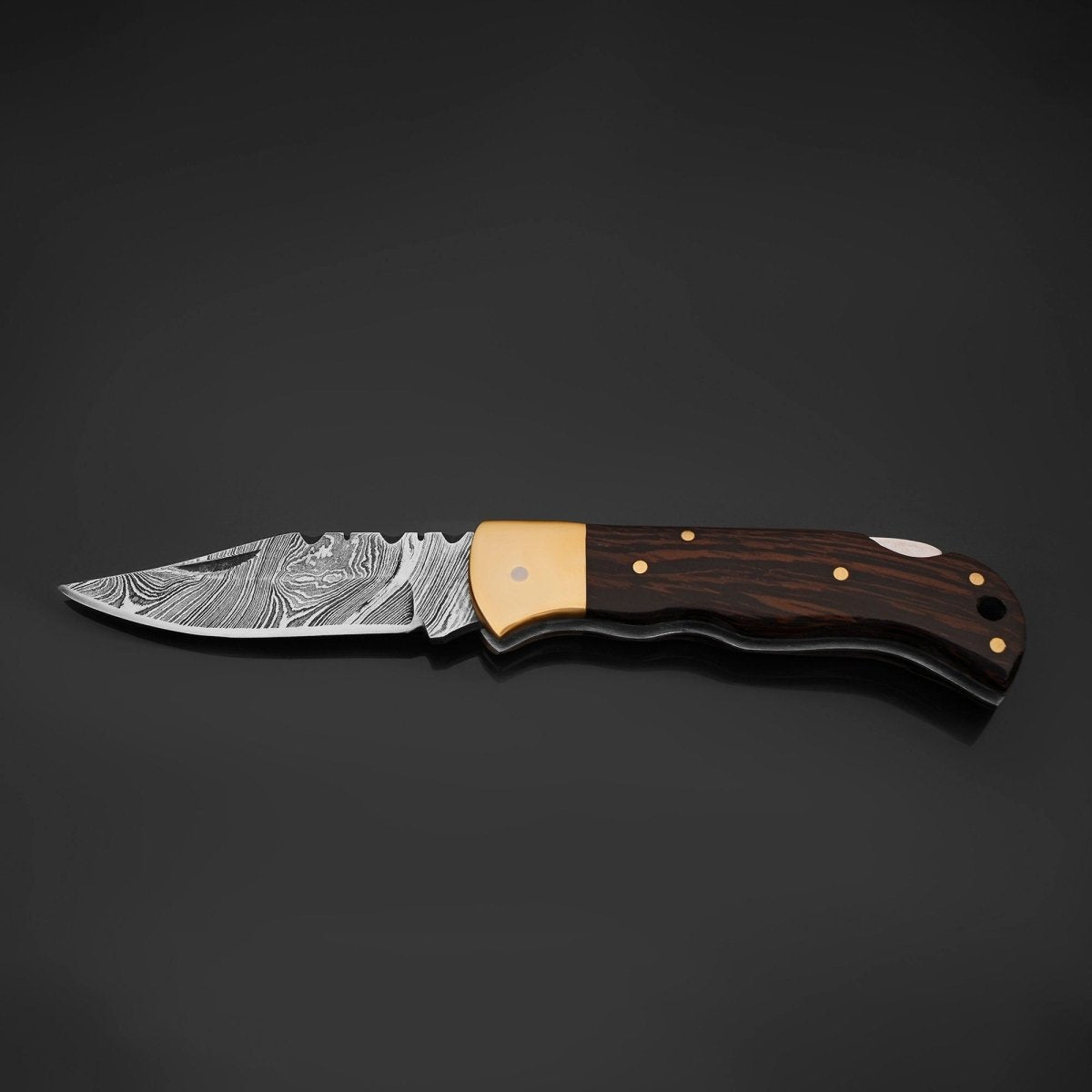 Perseus Damascus Pocket Knife with Exotic Wenge Wood Handle