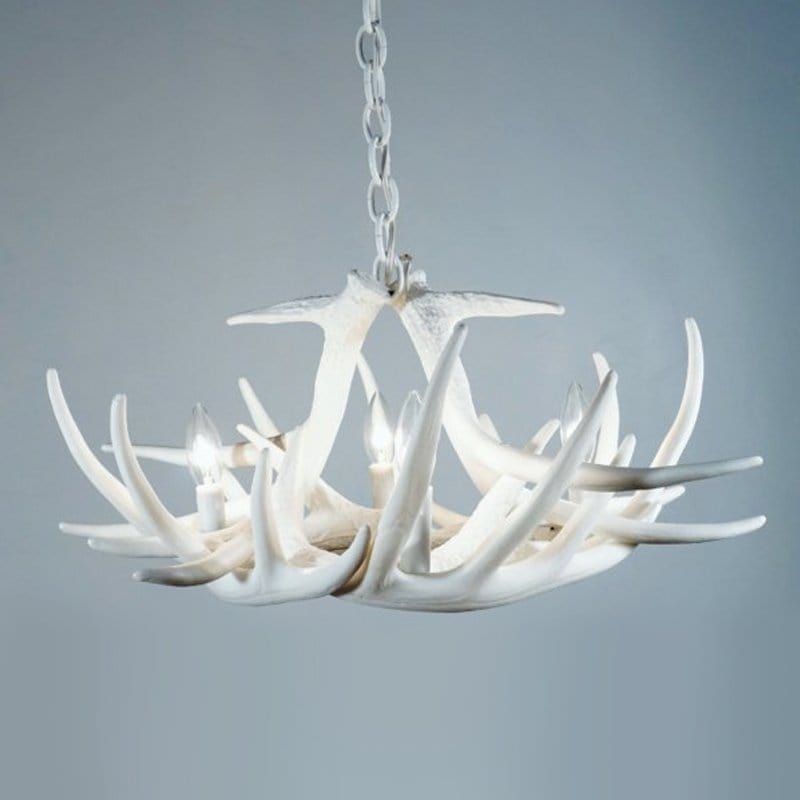Whitetail 6 White Antler Chandelier - The Cabin Place - Little Red General Store