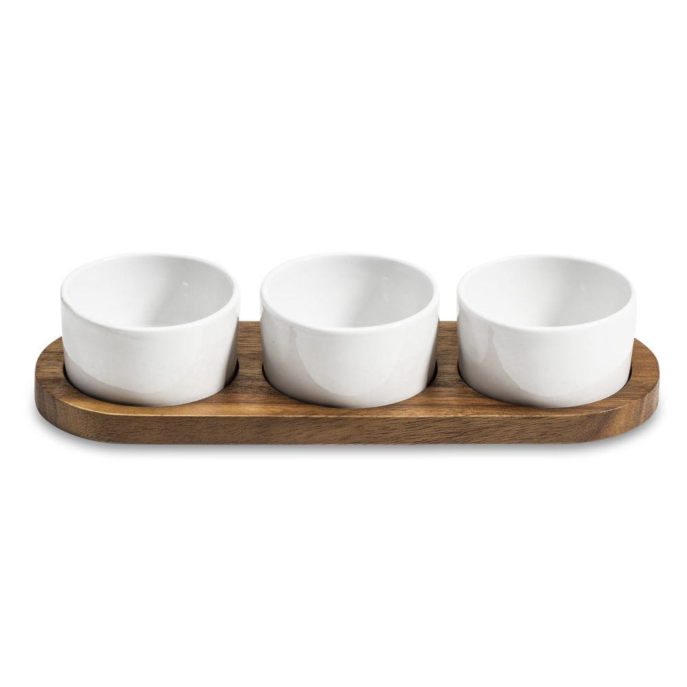 Condiment Serving Set 3 Ceramic Bowls with Lids 13" x 3.75" - The Groovalution - Little Red General Store
