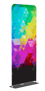 Tension Fabric with stand in two sizes. Popular, portable, easy set-up!