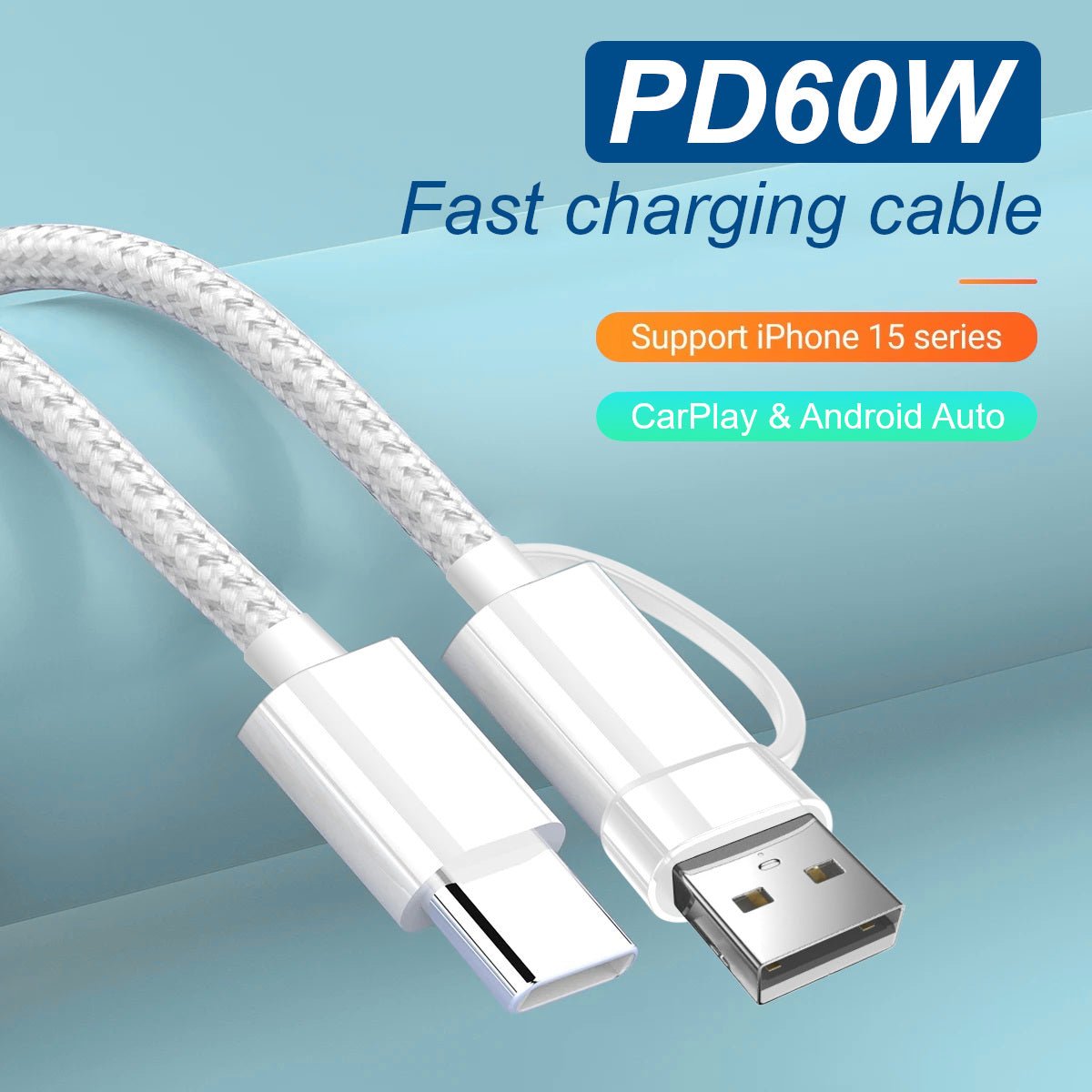 2 - in - 1 USB - C to USB - C Braided Cable with USB - A Adapter (3.3FT/60W) - Top - Up - Smart charging solutions - Little Red General Store