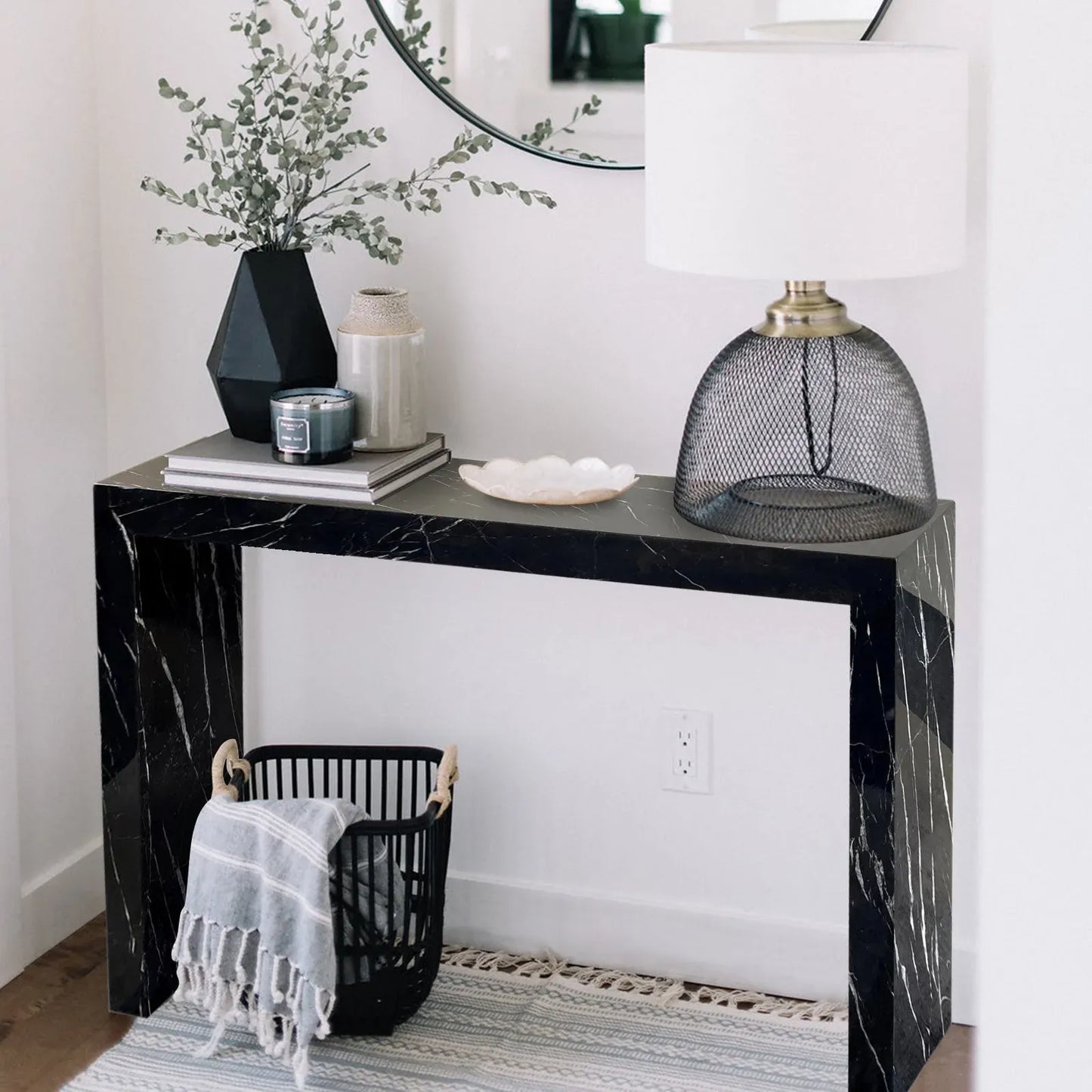 Toros Black Marble Rectangular Console Polished (W)12" (L)40" (H)30"